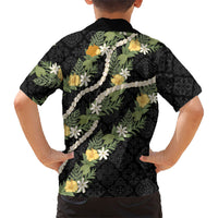 Puakenikeni Anthurium Pikake Lei Family Matching Off Shoulder Maxi Dress and Hawaiian Shirt Hawaiian Quilt Pattern LT9 - Polynesian Pride
