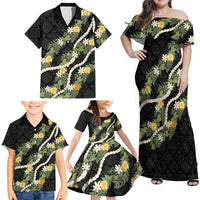 Puakenikeni Anthurium Pikake Lei Family Matching Off Shoulder Maxi Dress and Hawaiian Shirt Hawaiian Quilt Pattern LT9 - Polynesian Pride