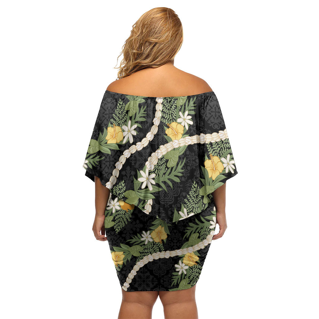 Puakenikeni Anthurium Pikake Lei Family Matching Off Shoulder Short Dress and Hawaiian Shirt Hawaiian Quilt Pattern LT9 - Polynesian Pride