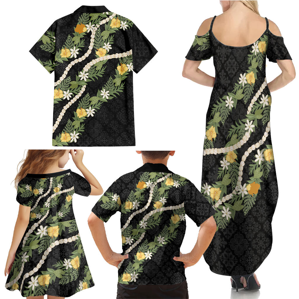 Puakenikeni Anthurium Pikake Lei Family Matching Summer Maxi Dress and Hawaiian Shirt Hawaiian Quilt Pattern LT9 - Polynesian Pride