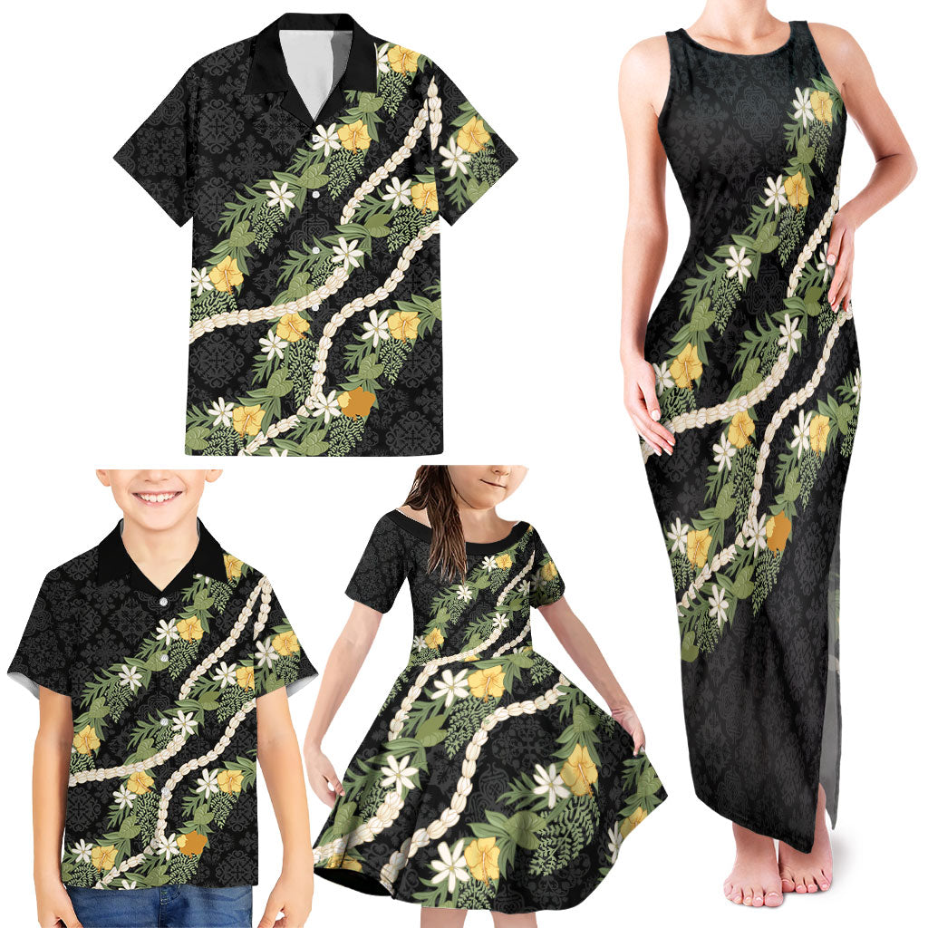 Puakenikeni Anthurium Pikake Lei Family Matching Tank Maxi Dress and Hawaiian Shirt Hawaiian Quilt Pattern LT9 - Polynesian Pride