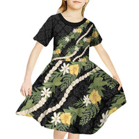 Puakenikeni Anthurium Pikake Lei Kid Short Sleeve Dress Hawaiian Quilt Pattern LT9 - Polynesian Pride