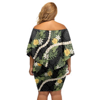 Puakenikeni Anthurium Pikake Lei Off Shoulder Short Dress Hawaiian Quilt Pattern