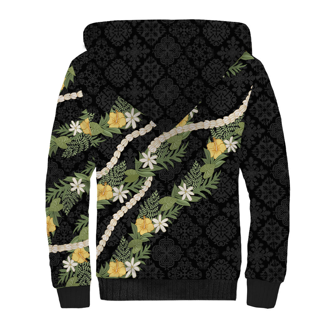 Puakenikeni Anthurium Pikake Lei Sherpa Hoodie Hawaiian Quilt Pattern LT9 - Polynesian Pride