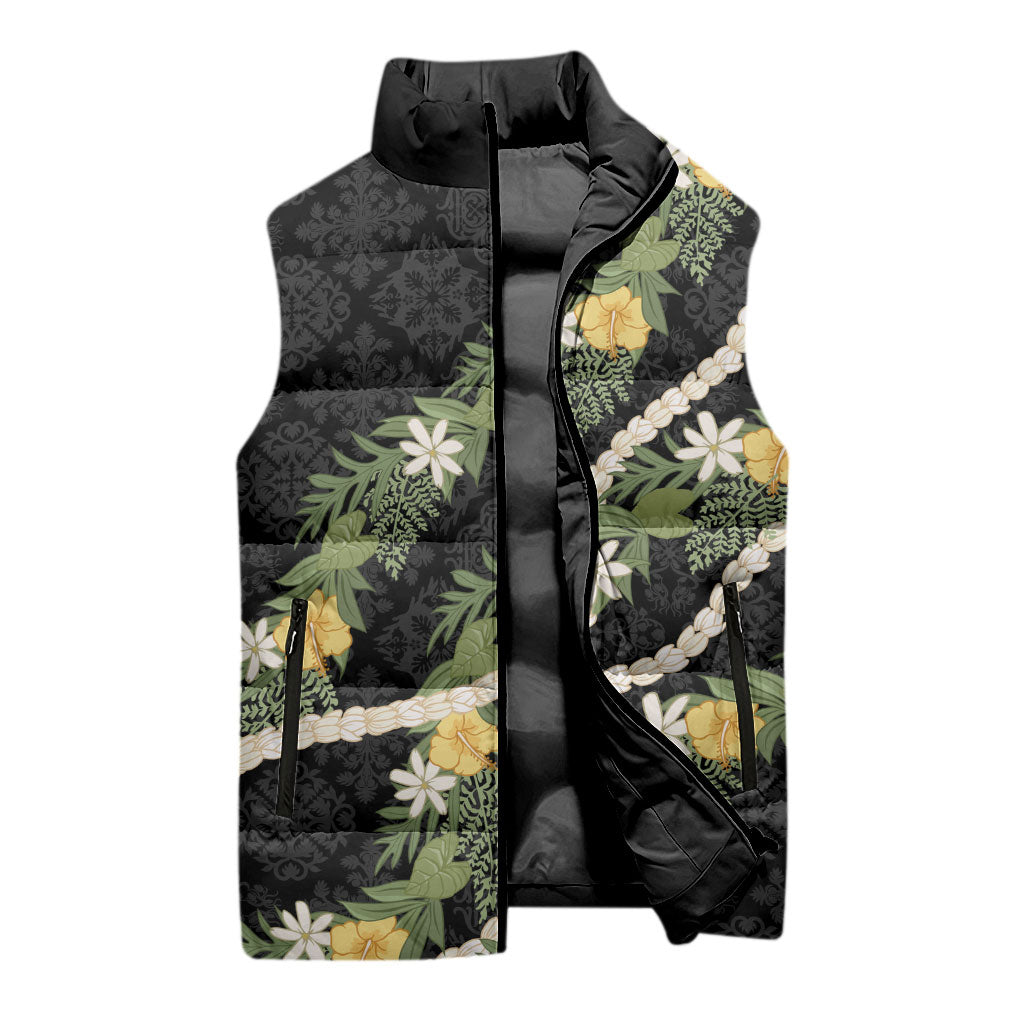 Puakenikeni Anthurium Pikake Lei Sleeveless Puffer Jacket Hawaiian Quilt Pattern