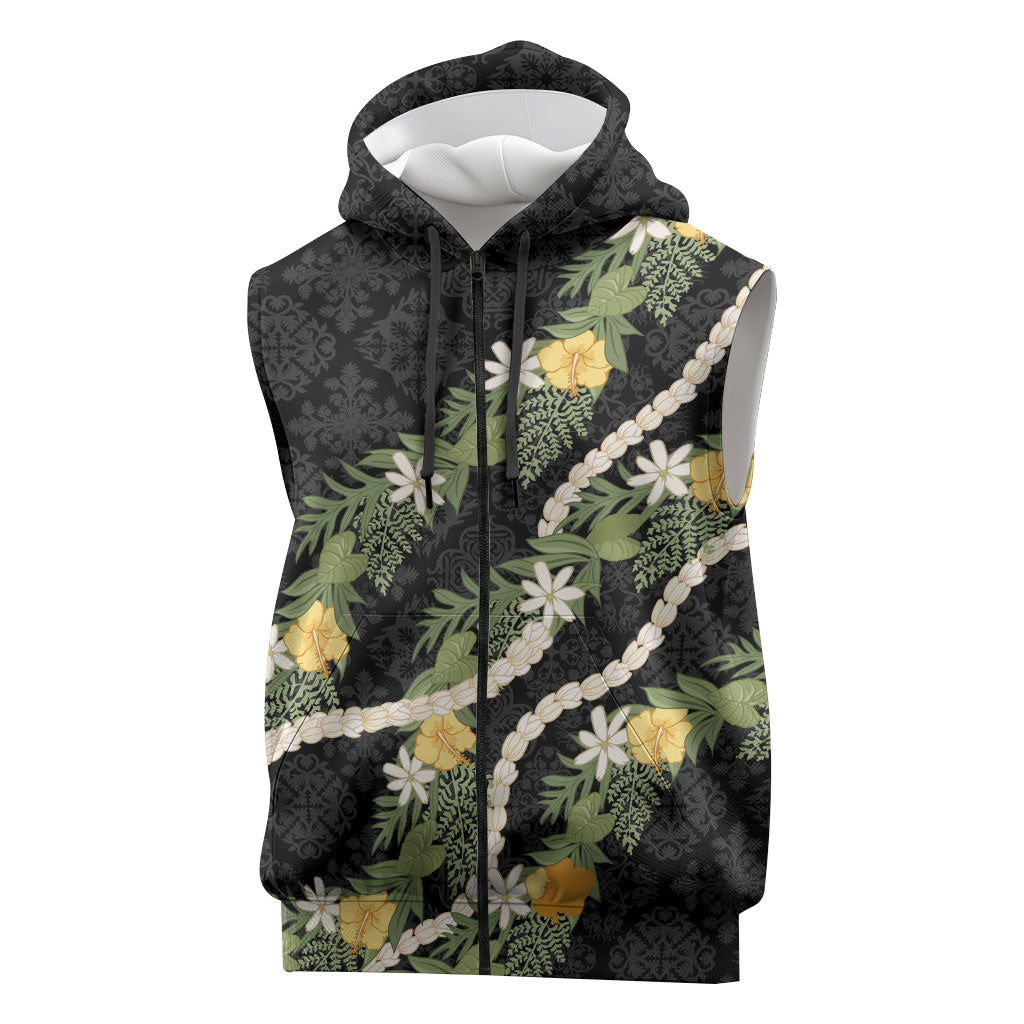 Puakenikeni Anthurium Pikake Lei Sleeveless Zip Hoodie Hawaiian Quilt Pattern