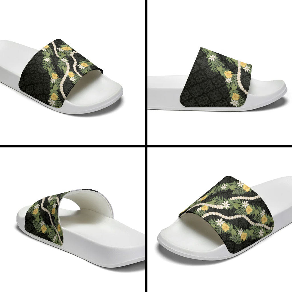 Puakenikeni Anthurium Pikake Lei Slide Sandals Hawaiian Quilt Pattern