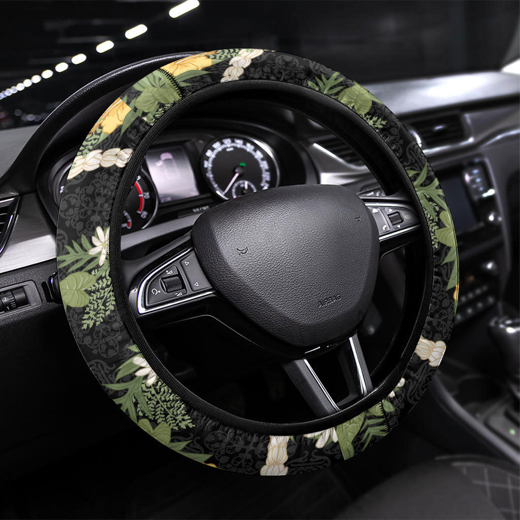 Puakenikeni Anthurium Pikake Lei Steering Wheel Cover Hawaiian Quilt Pattern