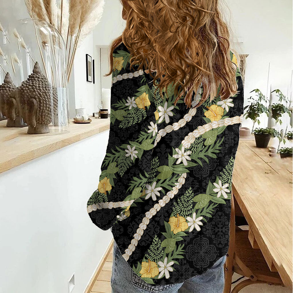 Puakenikeni Anthurium Pikake Lei Women Casual Shirt Hawaiian Quilt Pattern