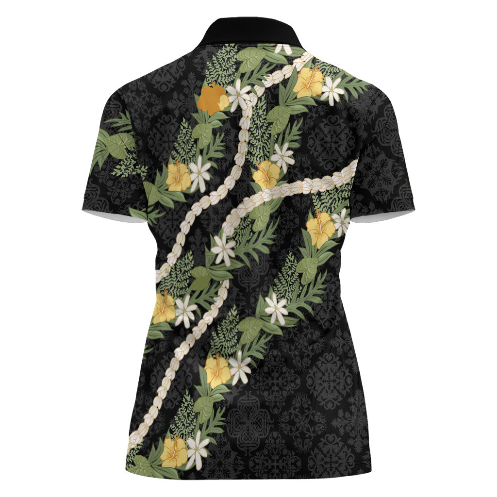 Puakenikeni Anthurium Pikake Lei Women Polo Shirt Hawaiian Quilt Pattern