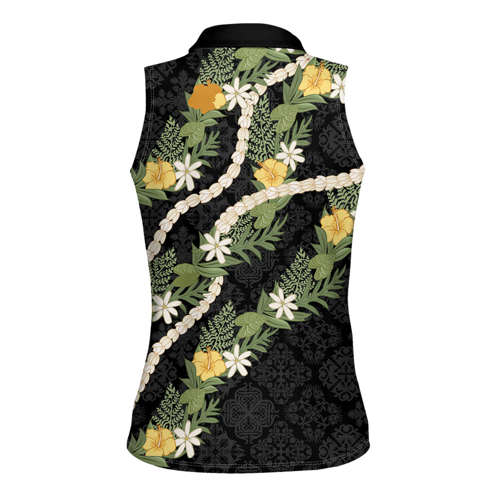 Puakenikeni Anthurium Pikake Lei Women Sleeveless Polo Shirt Hawaiian Quilt Pattern