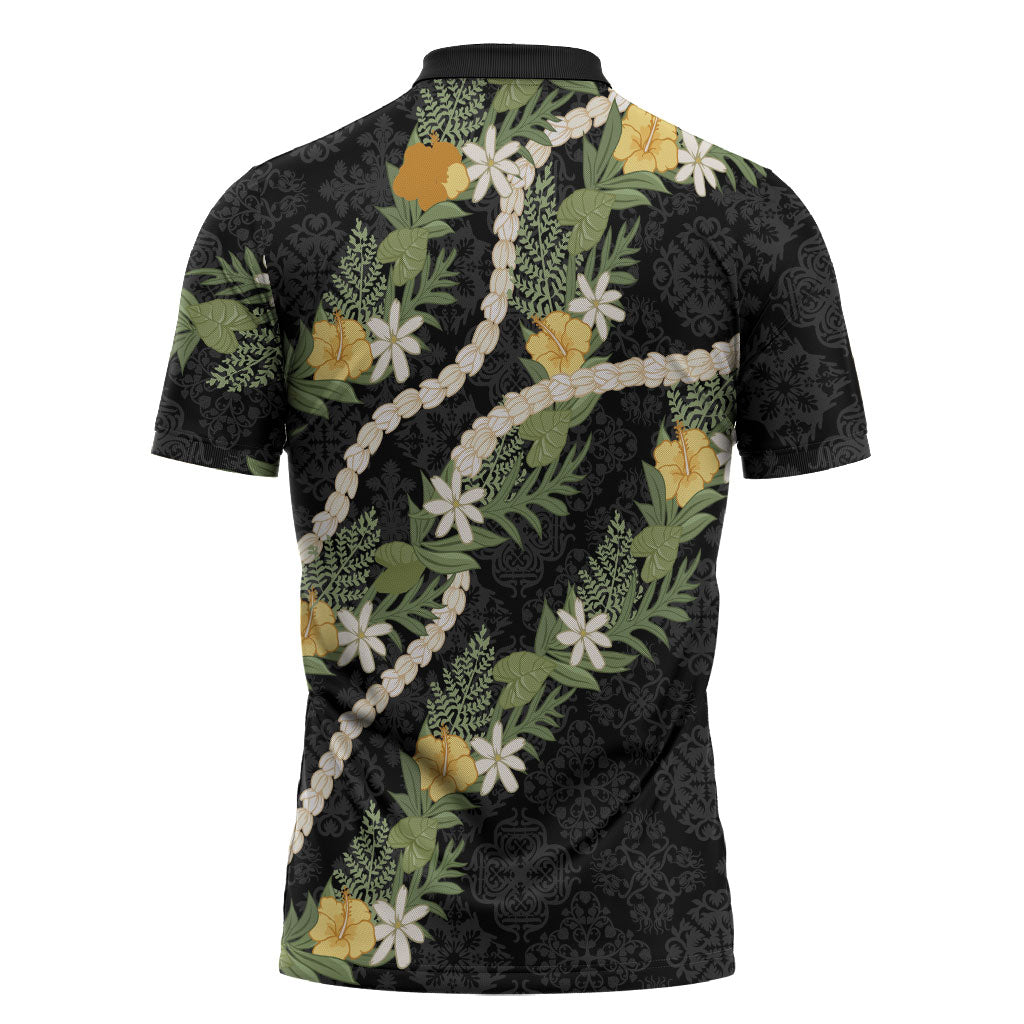 Puakenikeni Anthurium Pikake Lei Zipper Polo Shirt Hawaiian Quilt Pattern LT9 - Polynesian Pride