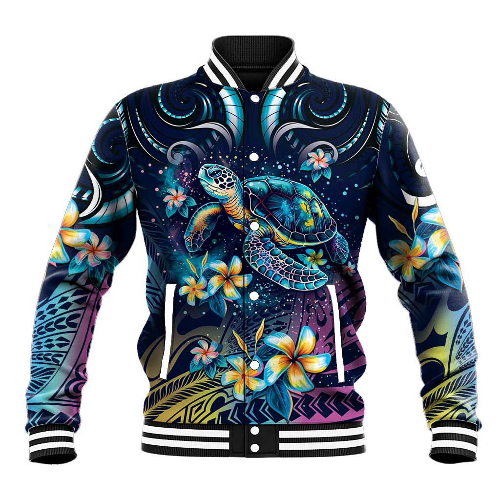 Plumeria Turtles Traditional Tribal Baseball Jacket