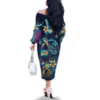 Plumeria Turtles Traditional Tribal Family Matching Off The Shoulder Long Sleeve Dress and Hawaiian Shirt LT9 - Polynesian Pride