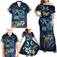 Plumeria Turtles Traditional Tribal Family Matching Off Shoulder Maxi Dress and Hawaiian Shirt LT9 - Polynesian Pride
