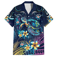 Plumeria Turtles Traditional Tribal Family Matching Off Shoulder Short Dress and Hawaiian Shirt LT9 Dad's Shirt - Short Sleeve Black - Polynesian Pride