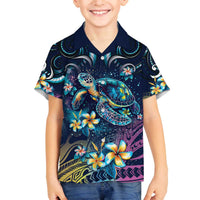 Plumeria Turtles Traditional Tribal Family Matching Off Shoulder Short Dress and Hawaiian Shirt LT9 Son's Shirt Black - Polynesian Pride