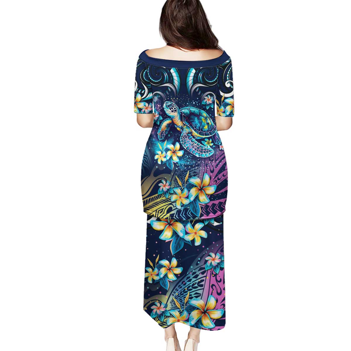 Plumeria Turtles Traditional Tribal Family Matching Puletasi and Hawaiian Shirt LT9 - Polynesian Pride
