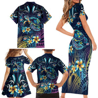 Plumeria Turtles Traditional Tribal Family Matching Short Sleeve Bodycon Dress and Hawaiian Shirt LT9 - Polynesian Pride