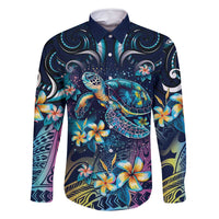 Plumeria Turtles Traditional Tribal Family Matching Summer Maxi Dress and Hawaiian Shirt LT9 Dad's Shirt - Long Sleeve Black - Polynesian Pride