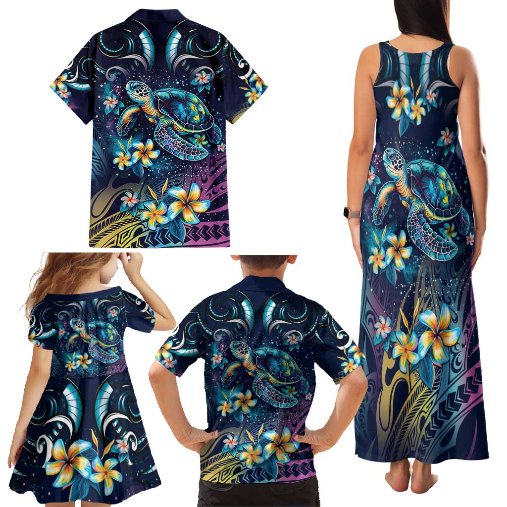 Plumeria Turtles Traditional Tribal Family Matching Tank Maxi Dress and Hawaiian Shirt LT9 - Polynesian Pride