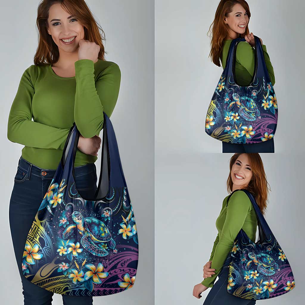 Plumeria Turtles Traditional Tribal Grocery Bag