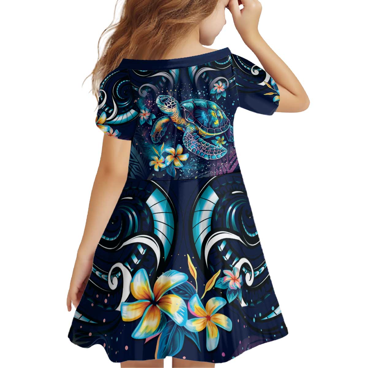 Plumeria Turtles Traditional Tribal Kid Short Sleeve Dress