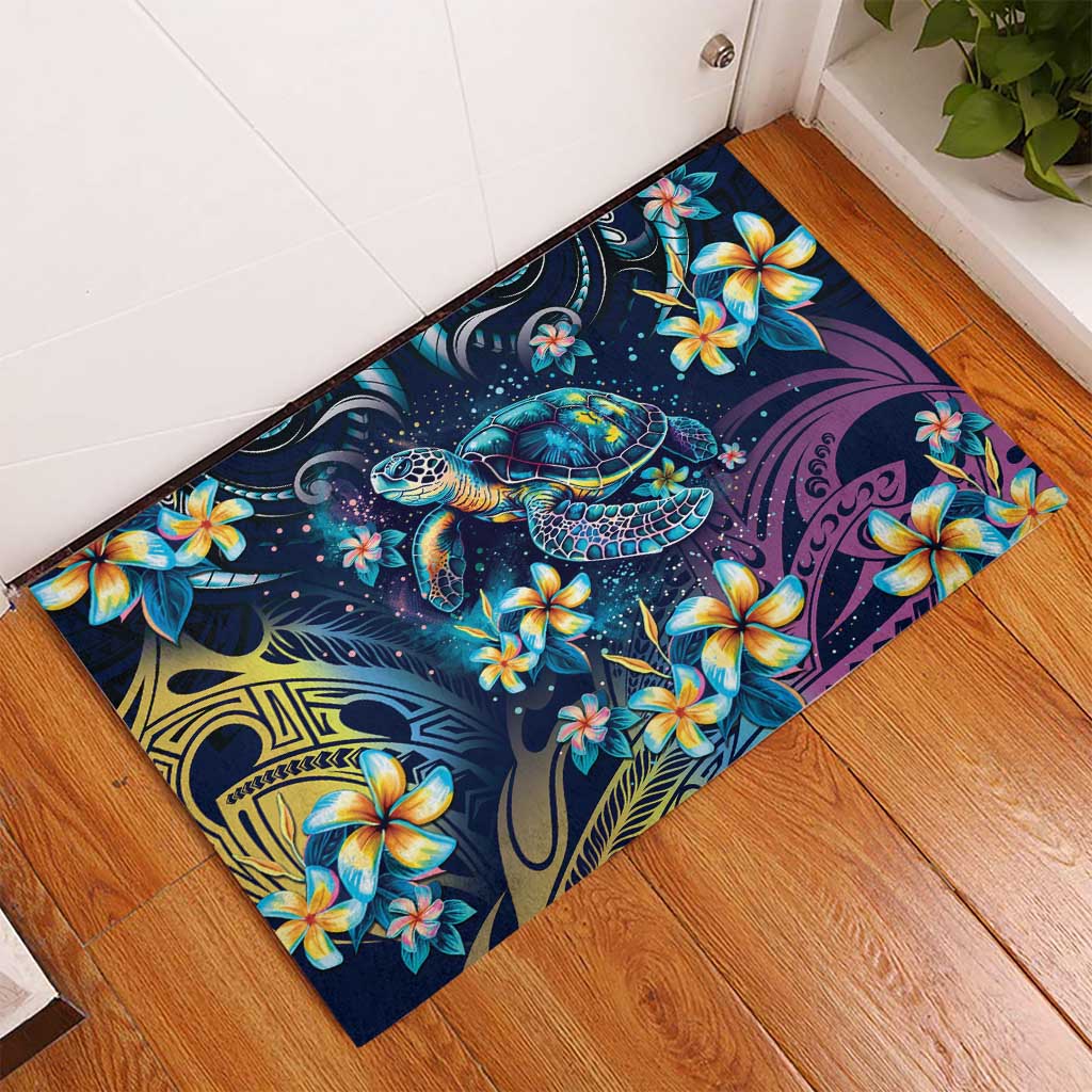Plumeria Turtles Traditional Tribal Rubber Doormat