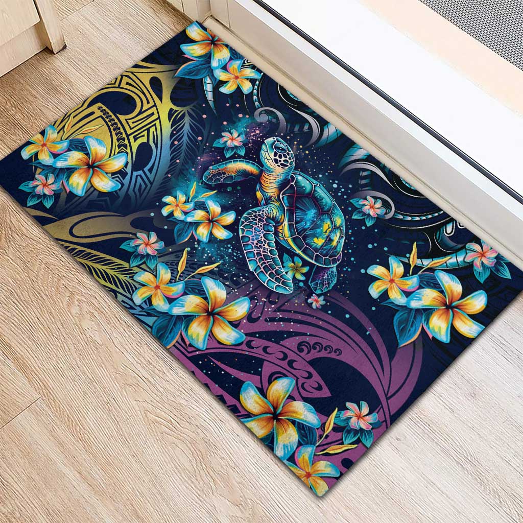 Plumeria Turtles Traditional Tribal Rubber Doormat