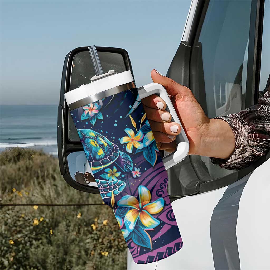 Plumeria Turtles Traditional Tribal Tumbler With Handle LT9 - Polynesian Pride