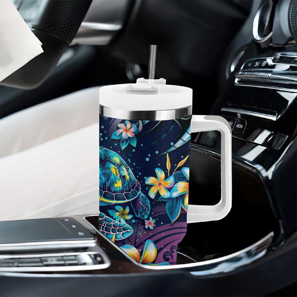 Plumeria Turtles Traditional Tribal Tumbler With Handle LT9 - Polynesian Pride