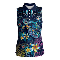 Plumeria Turtles Traditional Tribal Women Sleeveless Polo Shirt