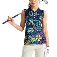 Plumeria Turtles Traditional Tribal Women Sleeveless Polo Shirt