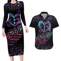 Personalised Your Life Matters Couples Matching Long Sleeve Bodycon Dress and Hawaiian Shirt Suicide Prevention Awareness Semicolon Heart LT9 Black - Polynesian Pride