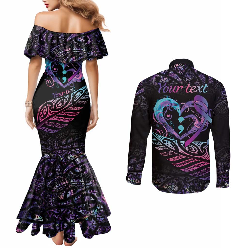 Personalised Your Life Matters Couples Matching Mermaid Dress and Long Sleeve Button Shirt Suicide Prevention Awareness Semicolon Heart