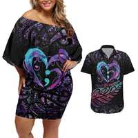 Personalised Your Life Matters Couples Matching Off Shoulder Short Dress and Hawaiian Shirt Suicide Prevention Awareness Semicolon Heart