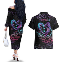Personalised Your Life Matters Couples Matching Off The Shoulder Long Sleeve Dress and Hawaiian Shirt Suicide Prevention Awareness Semicolon Heart LT9 - Polynesian Pride