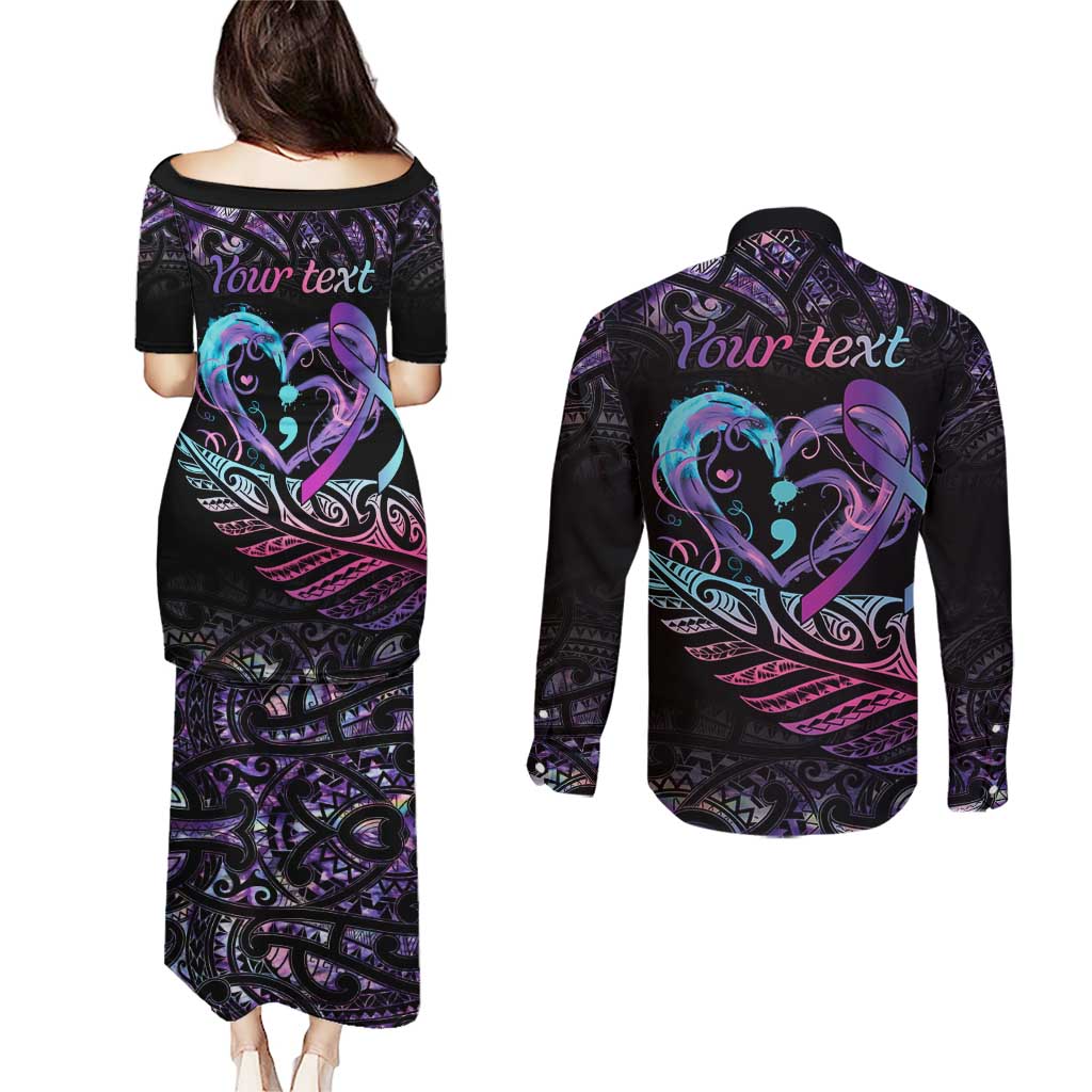 Personalised Your Life Matters Couples Matching Puletasi and Long Sleeve Button Shirt Suicide Prevention Awareness Semicolon Heart