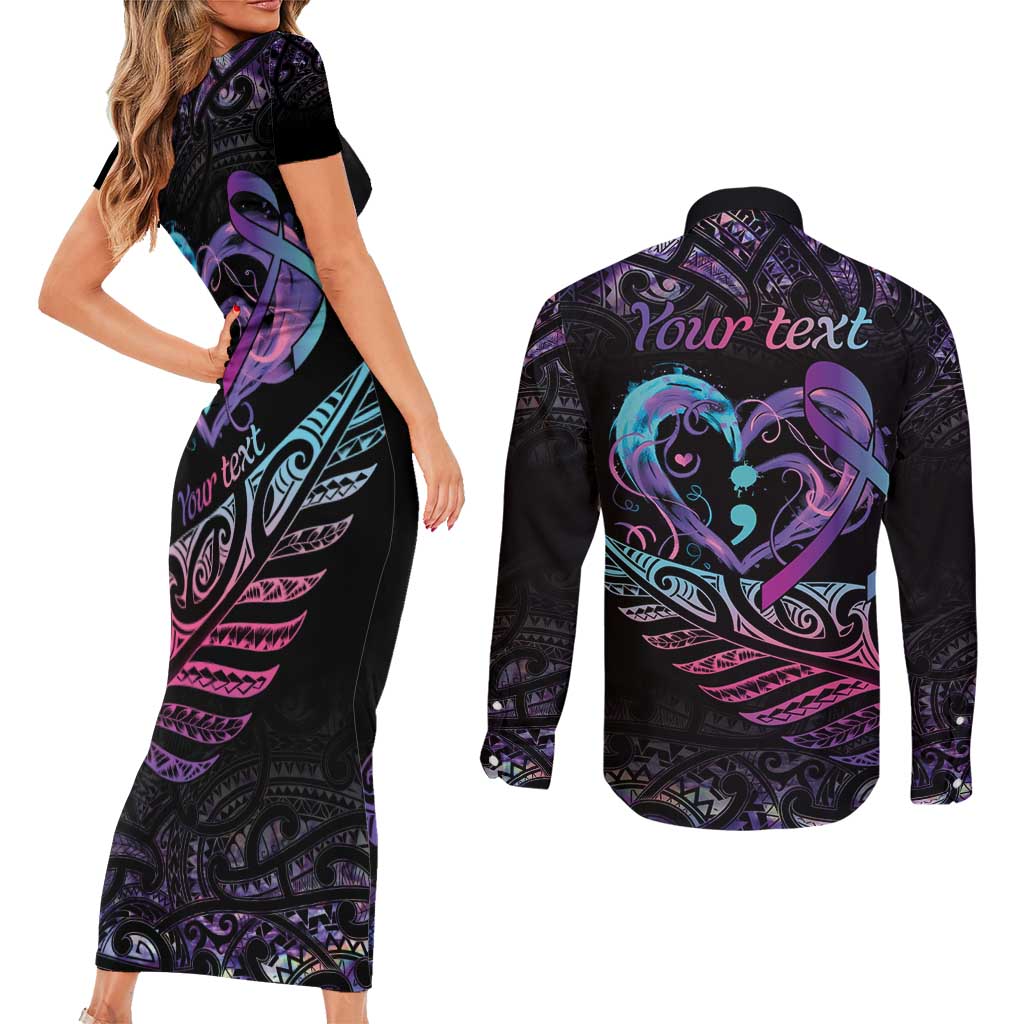 Personalised Your Life Matters Couples Matching Short Sleeve Bodycon Dress and Long Sleeve Button Shirt Suicide Prevention Awareness Semicolon Heart