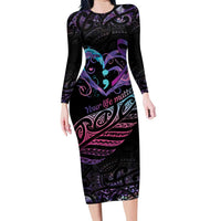 Personalised Your Life Matters Family Matching Long Sleeve Bodycon Dress and Hawaiian Shirt Suicide Prevention Awareness Semicolon Heart LT9 Mom's Dress Black - Polynesian Pride