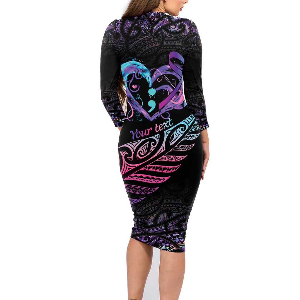 Personalised Your Life Matters Family Matching Long Sleeve Bodycon Dress and Hawaiian Shirt Suicide Prevention Awareness Semicolon Heart LT9 - Polynesian Pride