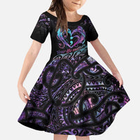 Personalised Your Life Matters Family Matching Mermaid Dress and Hawaiian Shirt Suicide Prevention Awareness Semicolon Heart LT9 Daughter's Dress Black - Polynesian Pride