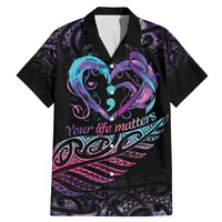 Personalised Your Life Matters Family Matching Mermaid Dress and Hawaiian Shirt Suicide Prevention Awareness Semicolon Heart LT9 Dad's Shirt - Short Sleeve Black - Polynesian Pride