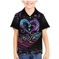 Personalised Your Life Matters Family Matching Mermaid Dress and Hawaiian Shirt Suicide Prevention Awareness Semicolon Heart LT9 Son's Shirt Black - Polynesian Pride