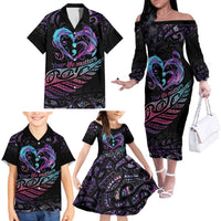 Personalised Your Life Matters Family Matching Off The Shoulder Long Sleeve Dress and Hawaiian Shirt Suicide Prevention Awareness Semicolon Heart LT9 - Polynesian Pride