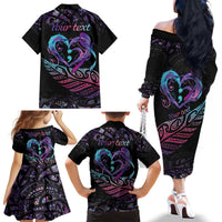 Personalised Your Life Matters Family Matching Off The Shoulder Long Sleeve Dress and Hawaiian Shirt Suicide Prevention Awareness Semicolon Heart LT9 - Polynesian Pride