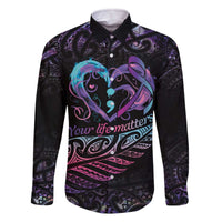 Personalised Your Life Matters Family Matching Off The Shoulder Long Sleeve Dress and Hawaiian Shirt Suicide Prevention Awareness Semicolon Heart LT9 Dad's Shirt - Long Sleeve Black - Polynesian Pride