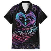 Personalised Your Life Matters Family Matching Off Shoulder Short Dress and Hawaiian Shirt Suicide Prevention Awareness Semicolon Heart LT9 Dad's Shirt - Short Sleeve Black - Polynesian Pride
