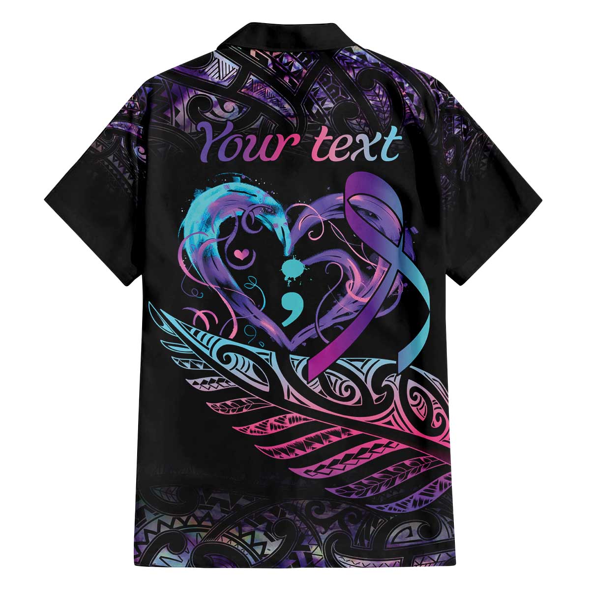 Personalised Your Life Matters Family Matching Off Shoulder Short Dress and Hawaiian Shirt Suicide Prevention Awareness Semicolon Heart LT9 - Polynesian Pride