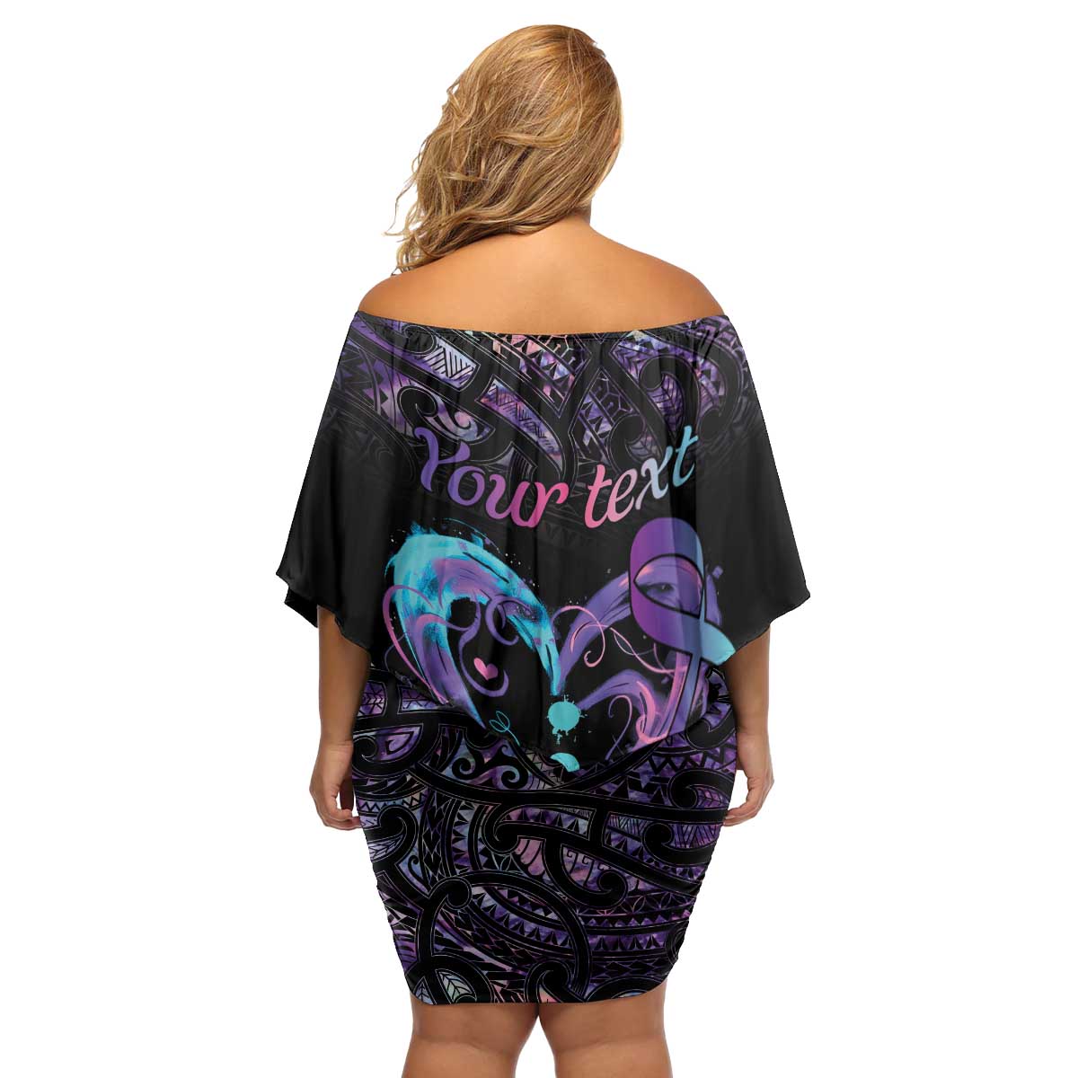 Personalised Your Life Matters Family Matching Off Shoulder Short Dress and Hawaiian Shirt Suicide Prevention Awareness Semicolon Heart LT9 - Polynesian Pride